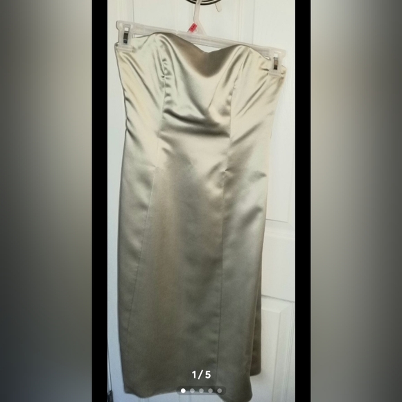 Satin sage green strapless dress - Picture 1 of 3